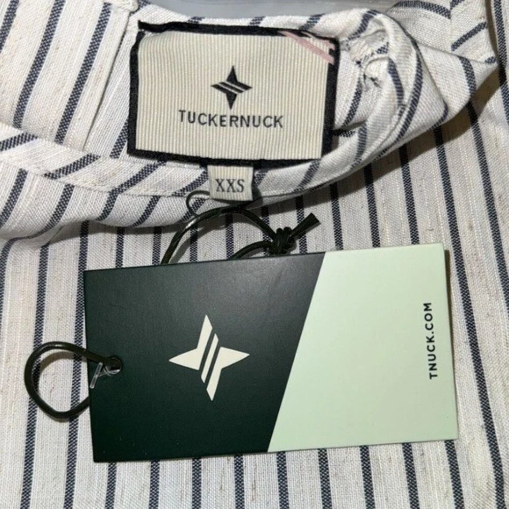 Tuckernuck NEW 100% Linen Stripe Edie Puff Sleeve Chic Cropped Blouse Top Sz XS - Picture 4 of 9